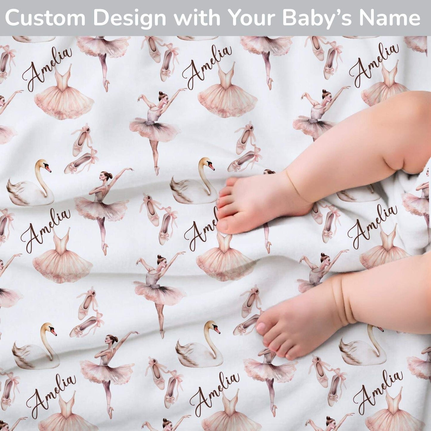 Personaliseerde Ballerina Baby-Deken – Aanpasbare Naam Ballet Deken met Zwaan & Tutu Ontwerp – Zachte Sherpa Vacht Throw voor Meisjes, Balletliefhebbers, Slaapkamercadeau