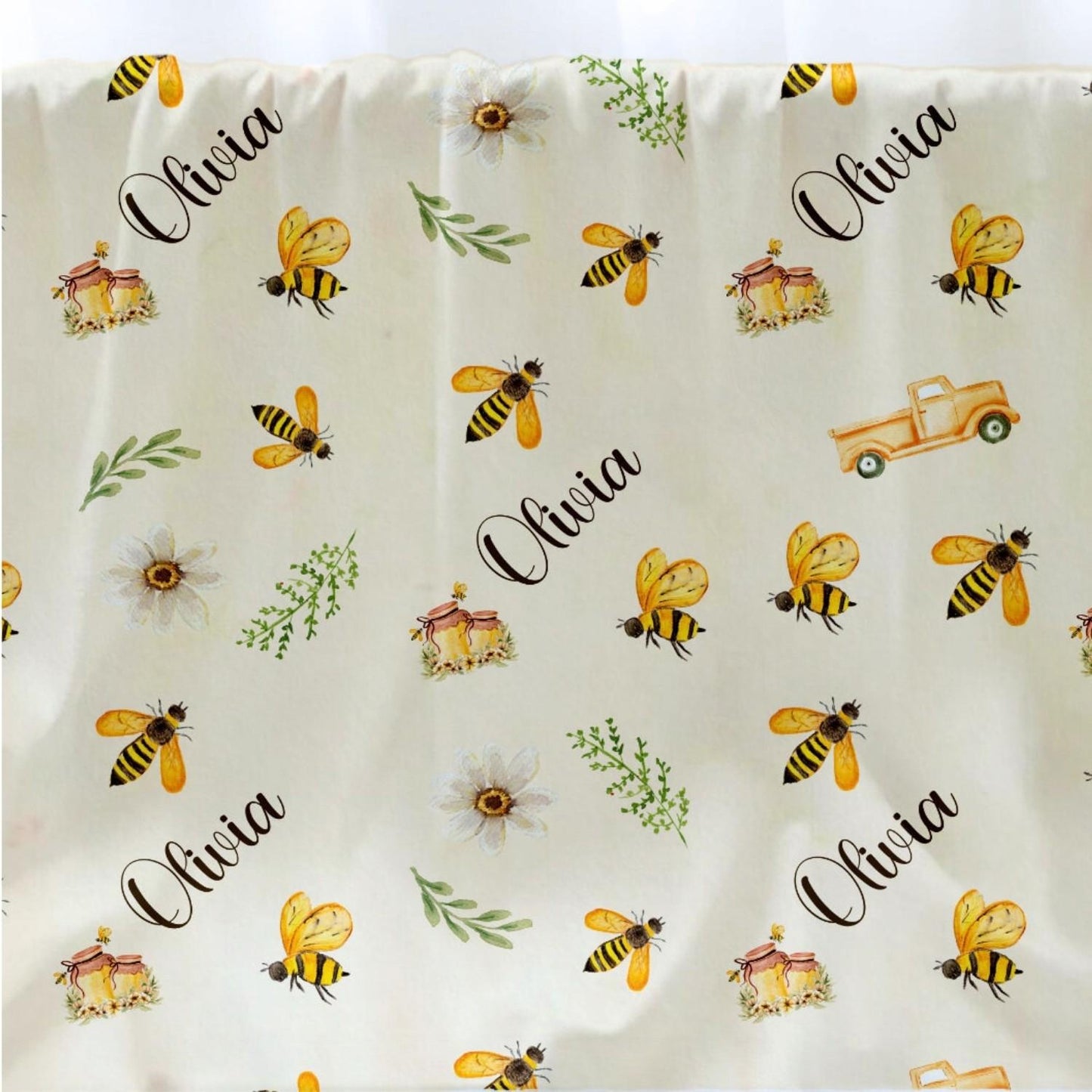 Personalisierte Babydecke Winterwald – individuell bestickter Name, weiche Babydecke, Geschenk für Neugeborene und Kinderzimmerdekoration)