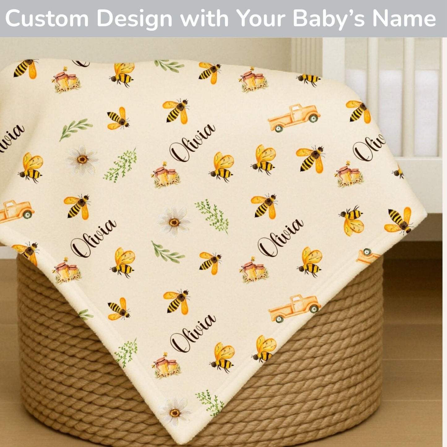 Personalisierte Babydecke Winterwald – individuell bestickter Name, weiche Babydecke, Geschenk für Neugeborene und Kinderzimmerdekoration)