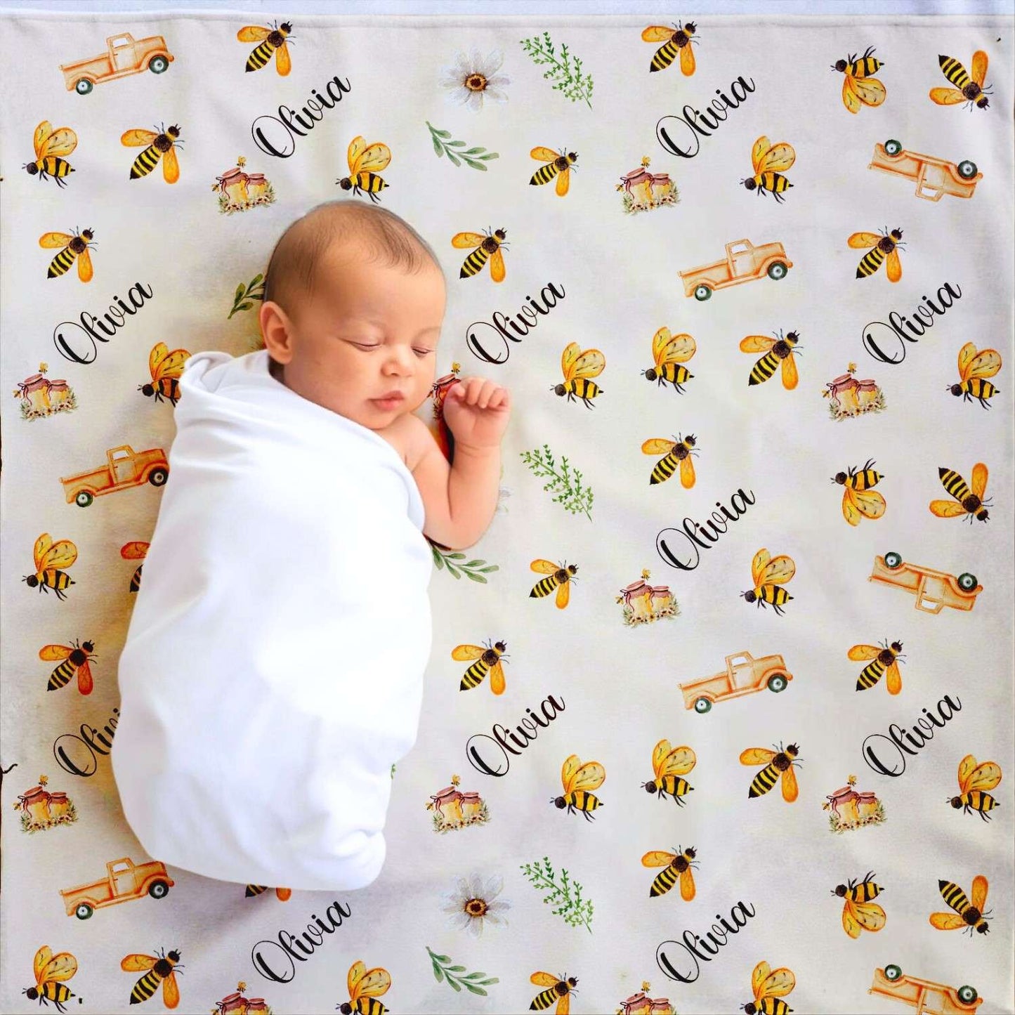 Personalisierte Babydecke Winterwald – individuell bestickter Name, weiche Babydecke, Geschenk für Neugeborene und Kinderzimmerdekoration)