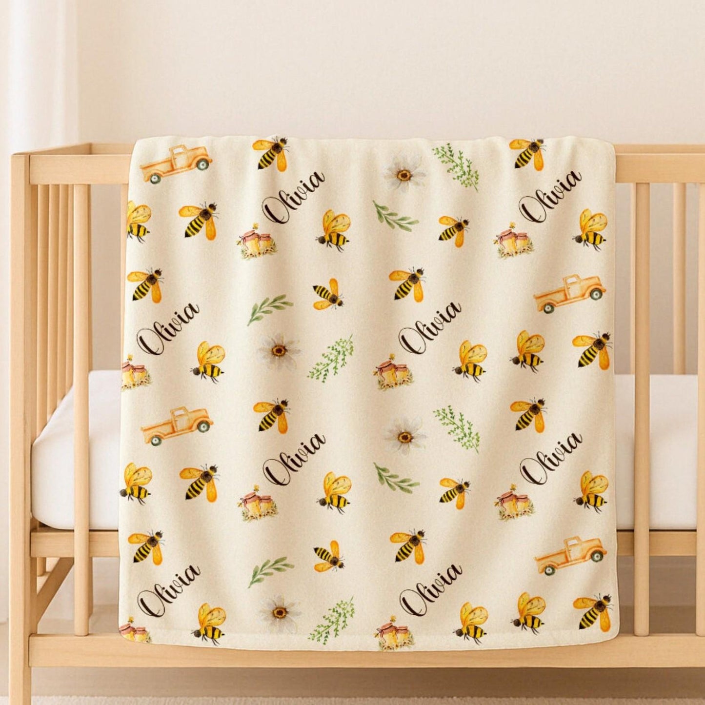 Personalisierte Babydecke Winterwald – individuell bestickter Name, weiche Babydecke, Geschenk für Neugeborene und Kinderzimmerdekoration)