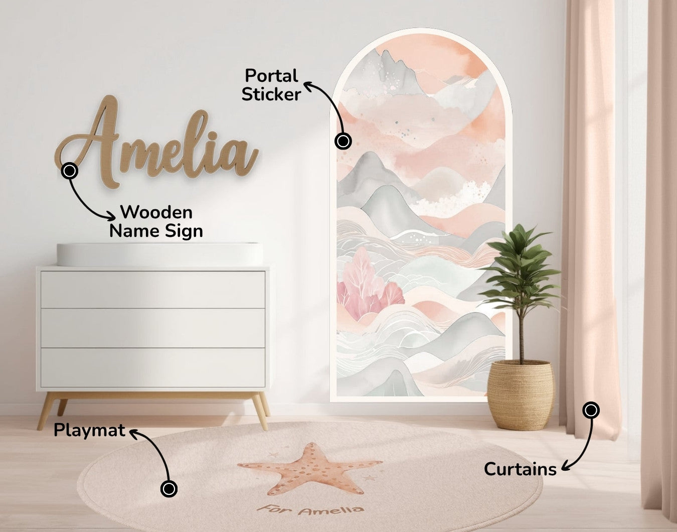 Soft Pink Playmat with Name - Under The Pink Sea