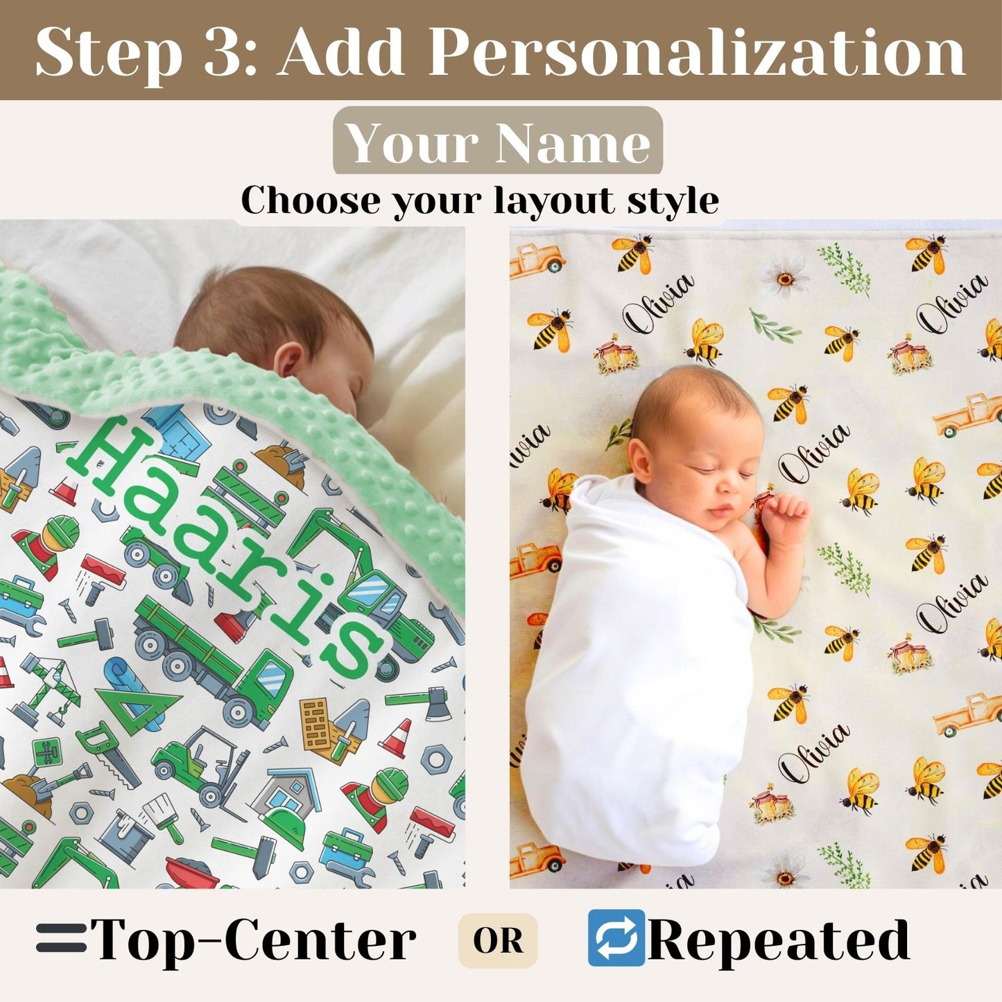 Volledig gepersonaliseerde print babydeken - Sherpa fleece deken, aangepaste naam, nieuwgeboren cadeau
