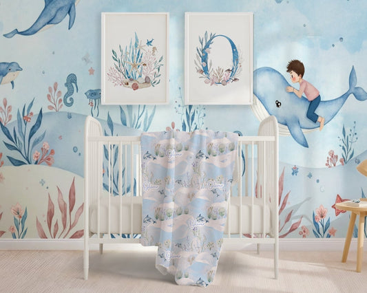 Under The Blue Sea - Print Personalized Baby Blanket
