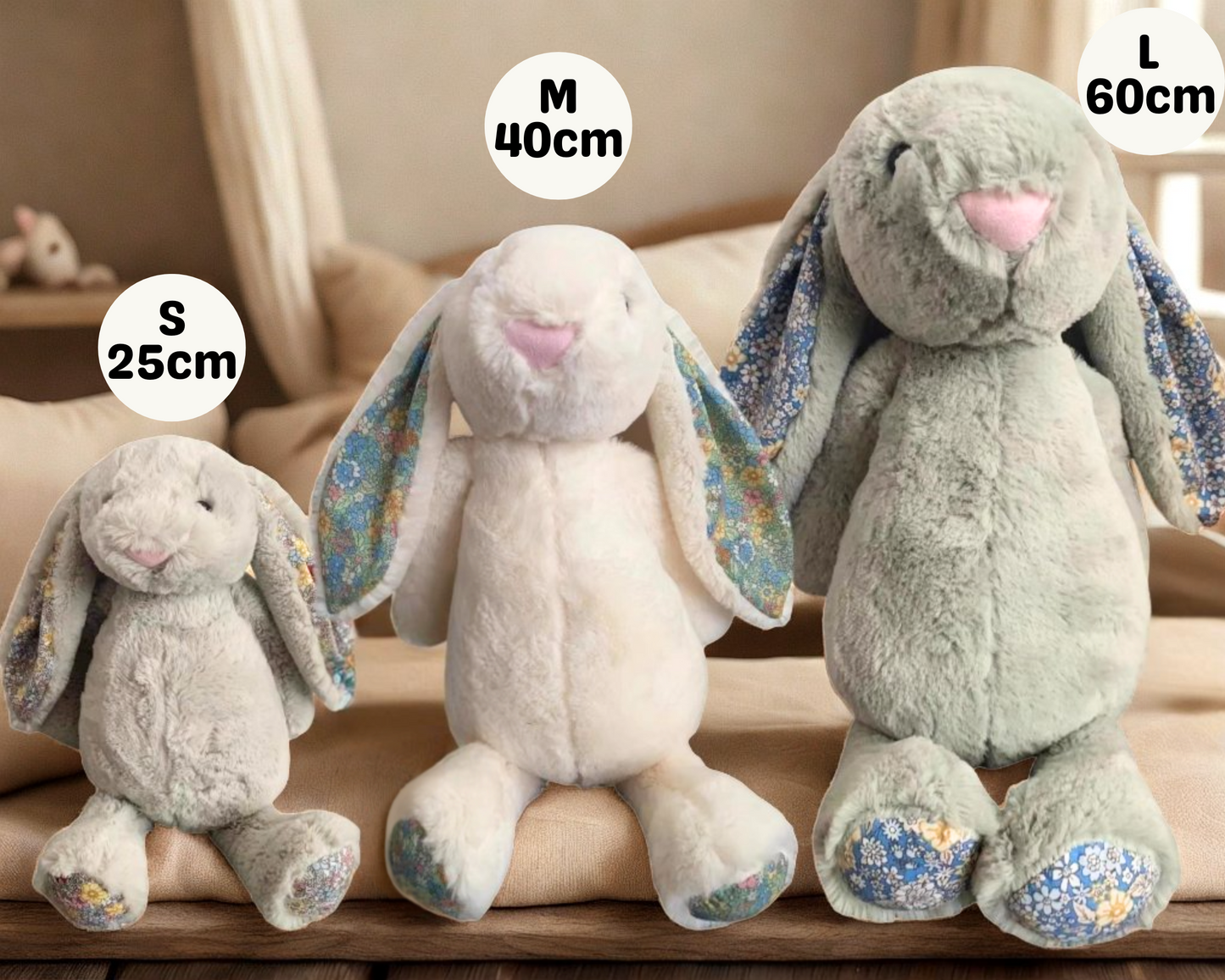 Gepersonaliseerde bloemenkonijn knuffel - Aangepast geborduurd zacht speelgoed voor baby's, pasgeborenen cadeau en aandenken