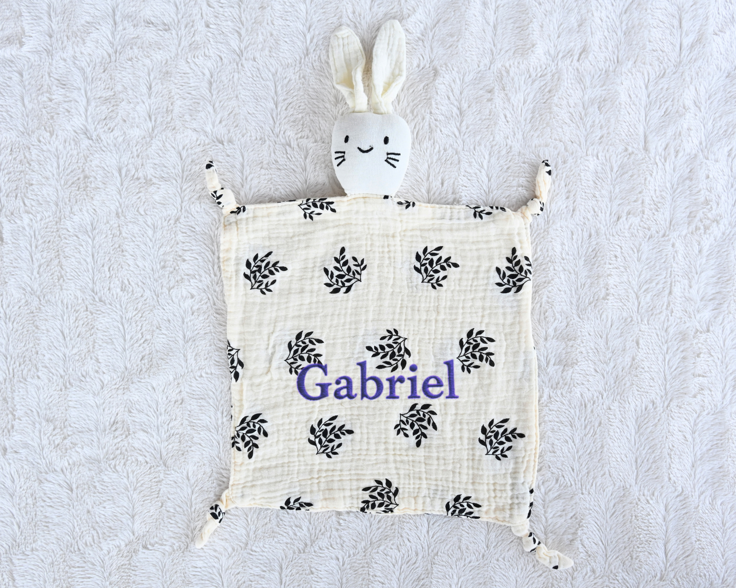 Personalized Baby Comforter – Soft Muslin Bunny Blankie with Embroidered Name – Newborn Snuggle Toy & Gift