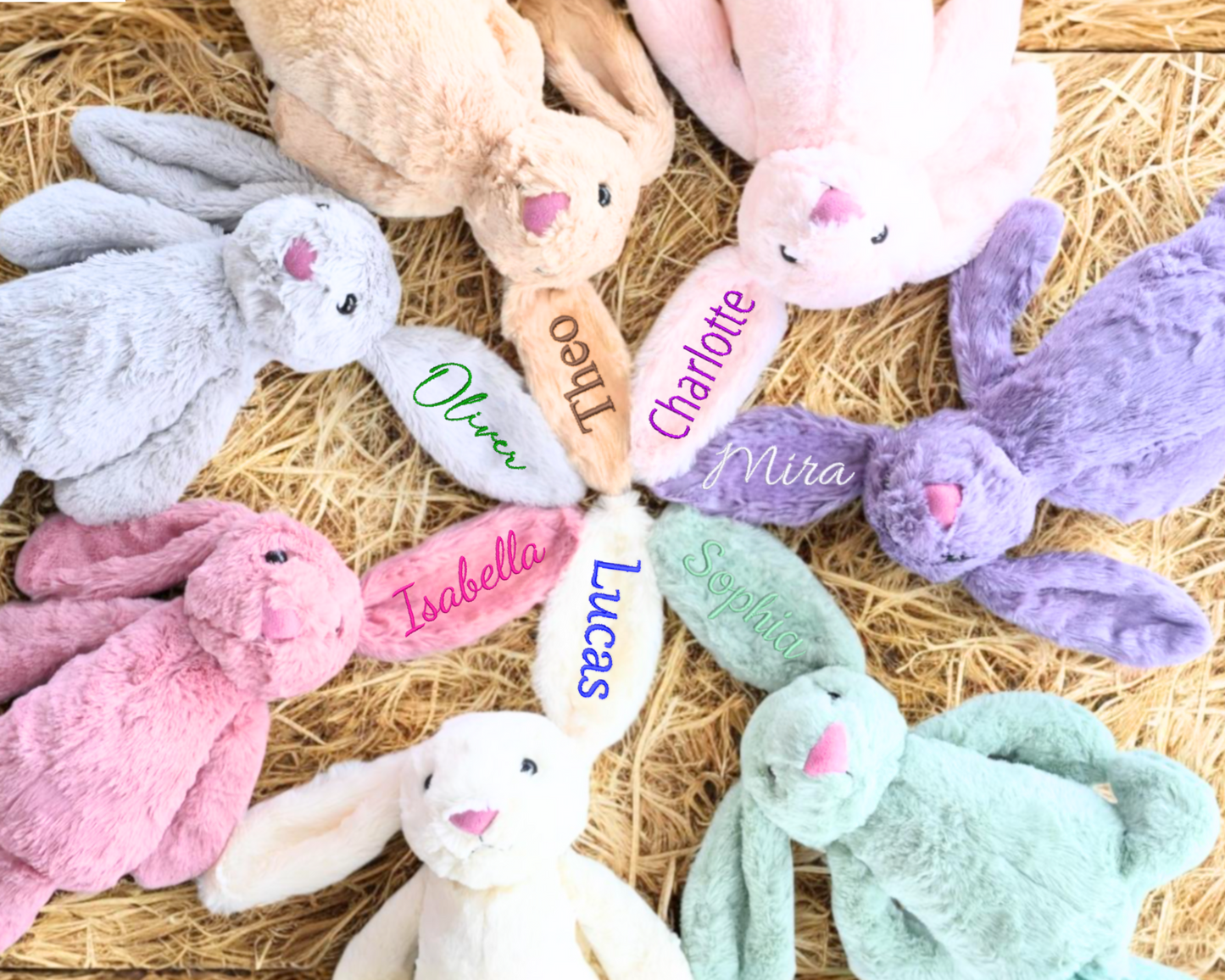 Personalisierter Plüschhase – Individuell besticktes Kuscheltier für Babys, Geschenk für Neugeborene und Andenken