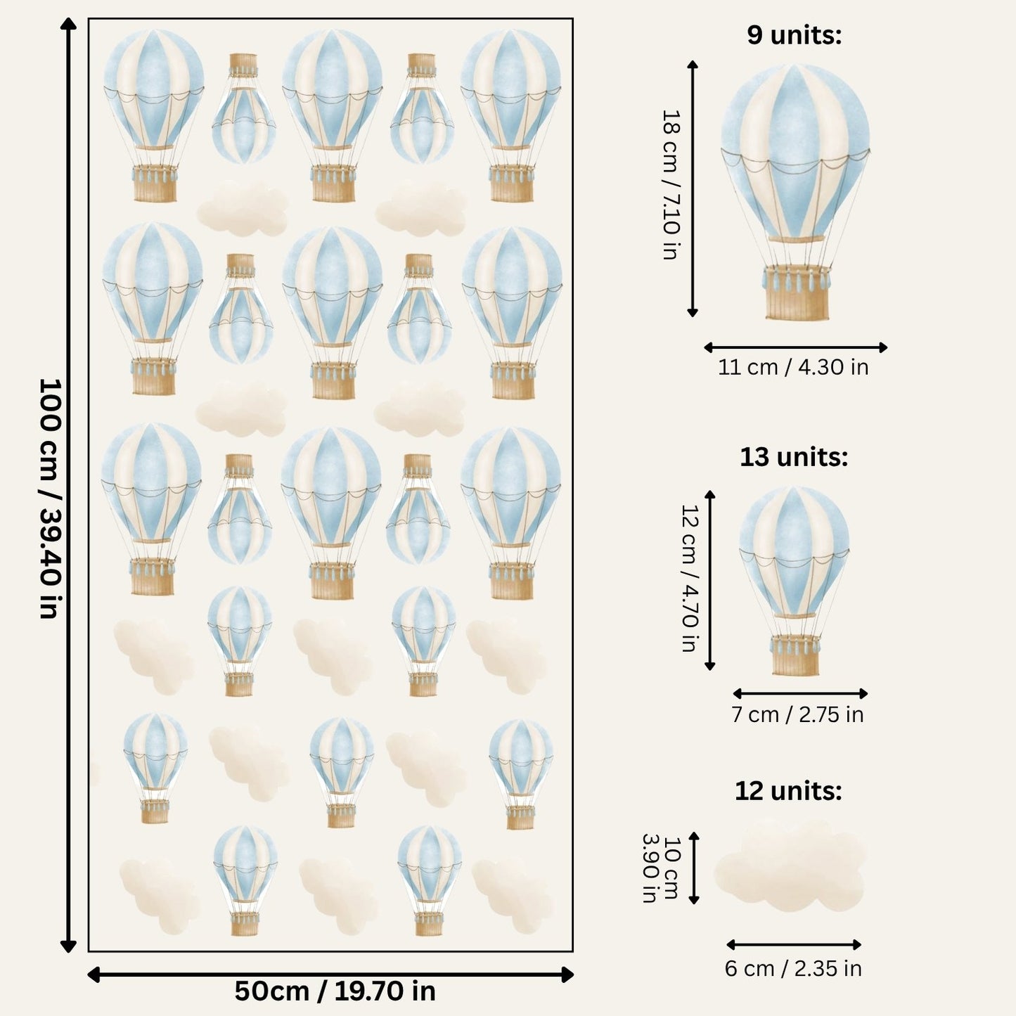 Hot Air Balloon & Cloud Wall Stickers - Peel & Stick Decals