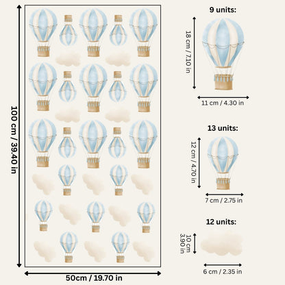 Hot Air Balloon & Cloud Wall Stickers - Peel & Stick Decals