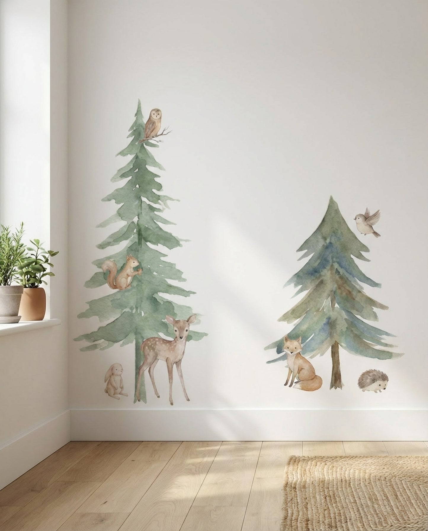 Woodland Rainbow Watercolor Wall Decals — Peel & Stick (Easy removable)