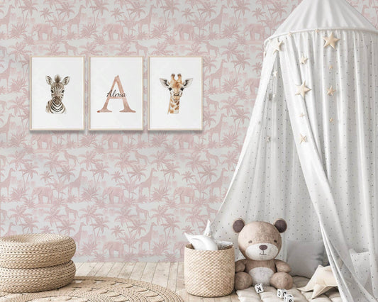 Pink Safari Nursery Wallpaper Peel & Stick