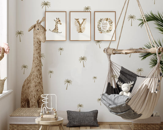 Children's room with wall decorations, a hammock, and toys.