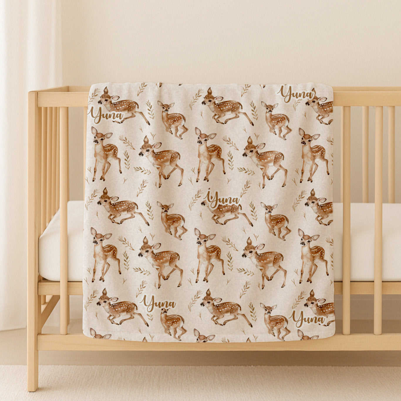 Personalisierte Babydecke Winterwald – individuell bestickter Name, weiche Babydecke, Geschenk für Neugeborene und Kinderzimmerdekoration)