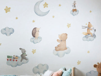 Dreamy Cloud Animals Watercolor Wall Decals — Peel & Stick, Removable