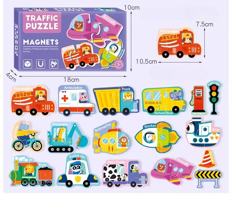 Traffic Puzzle Magnets