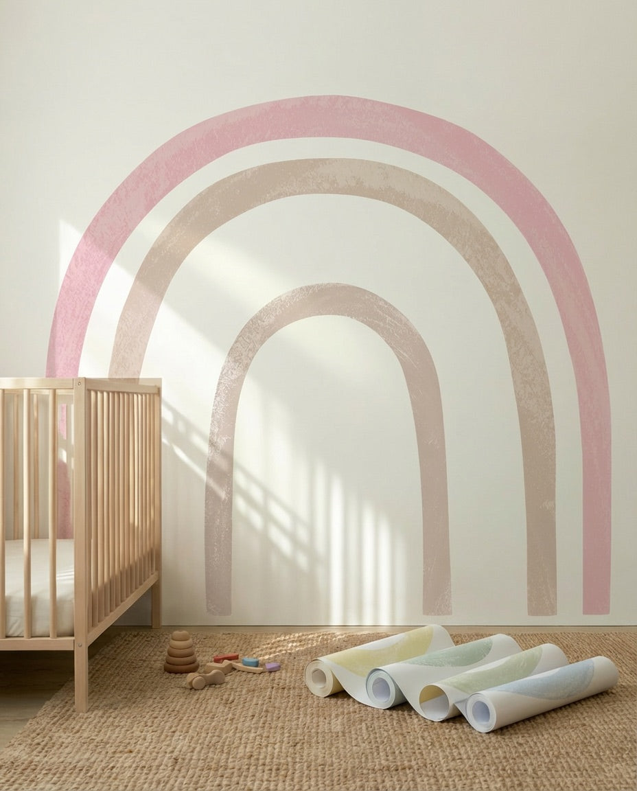 Watercolor Pink Rainbow Wall Decals — Peel & Stick (Easy removable)