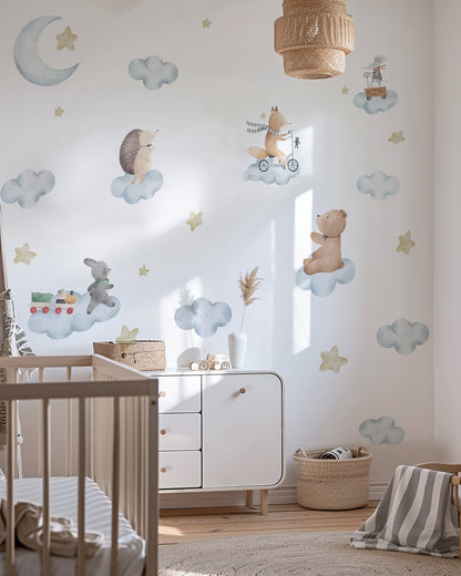 Dreamy Cloud Animals Watercolor Wall Decals — Peel & Stick, Removable