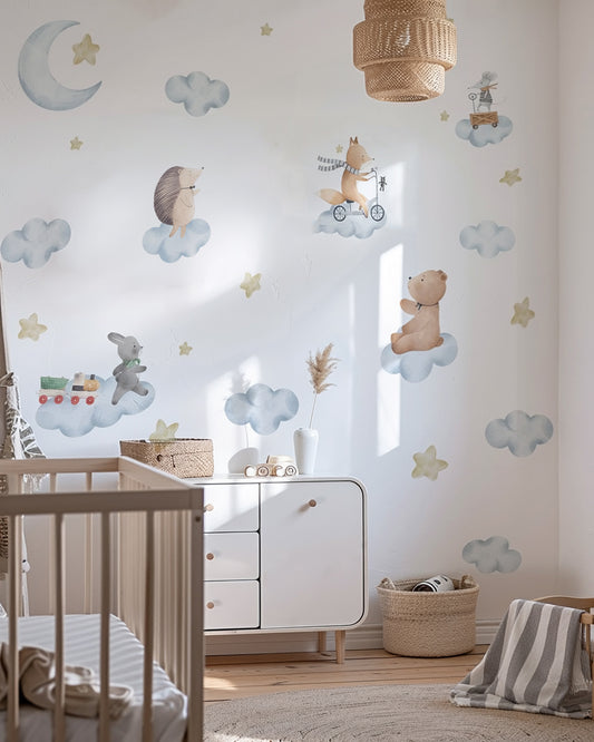 Dreamy Cloud Animals Watercolor Wall Decals — Peel & Stick, Removable