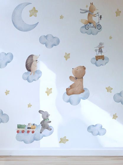 Dreamy Cloud Animals Watercolor Wall Decals — Peel & Stick, Removable